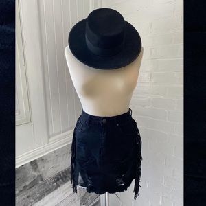 Kate Moss style denim skirt with fringe